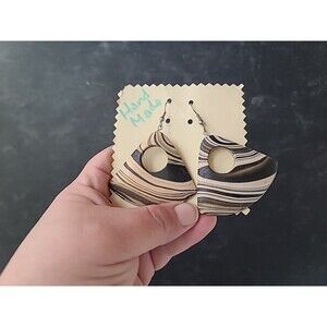 Bohemian Wooden Triangular Shaped Dangling Earrings Vintage NOS